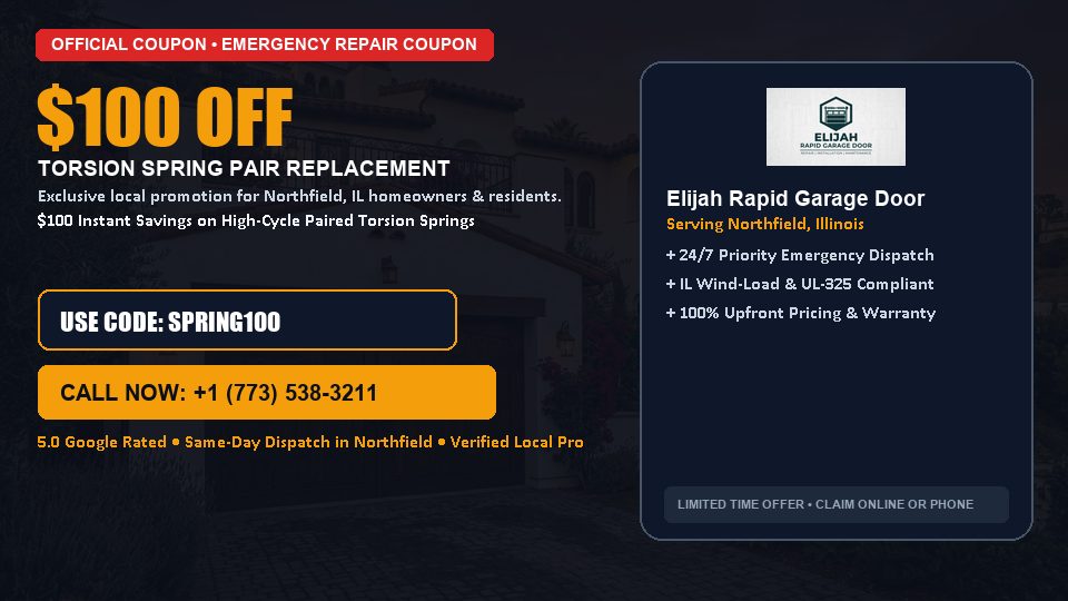 Elijah Rapid Garage Door $100 OFF Dual Torsion Spring Replacement in Northfield, IL