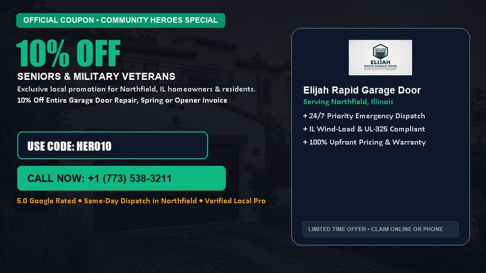 Elijah Rapid Garage Door 10% OFF Seniors & Military Veterans in Northfield, IL